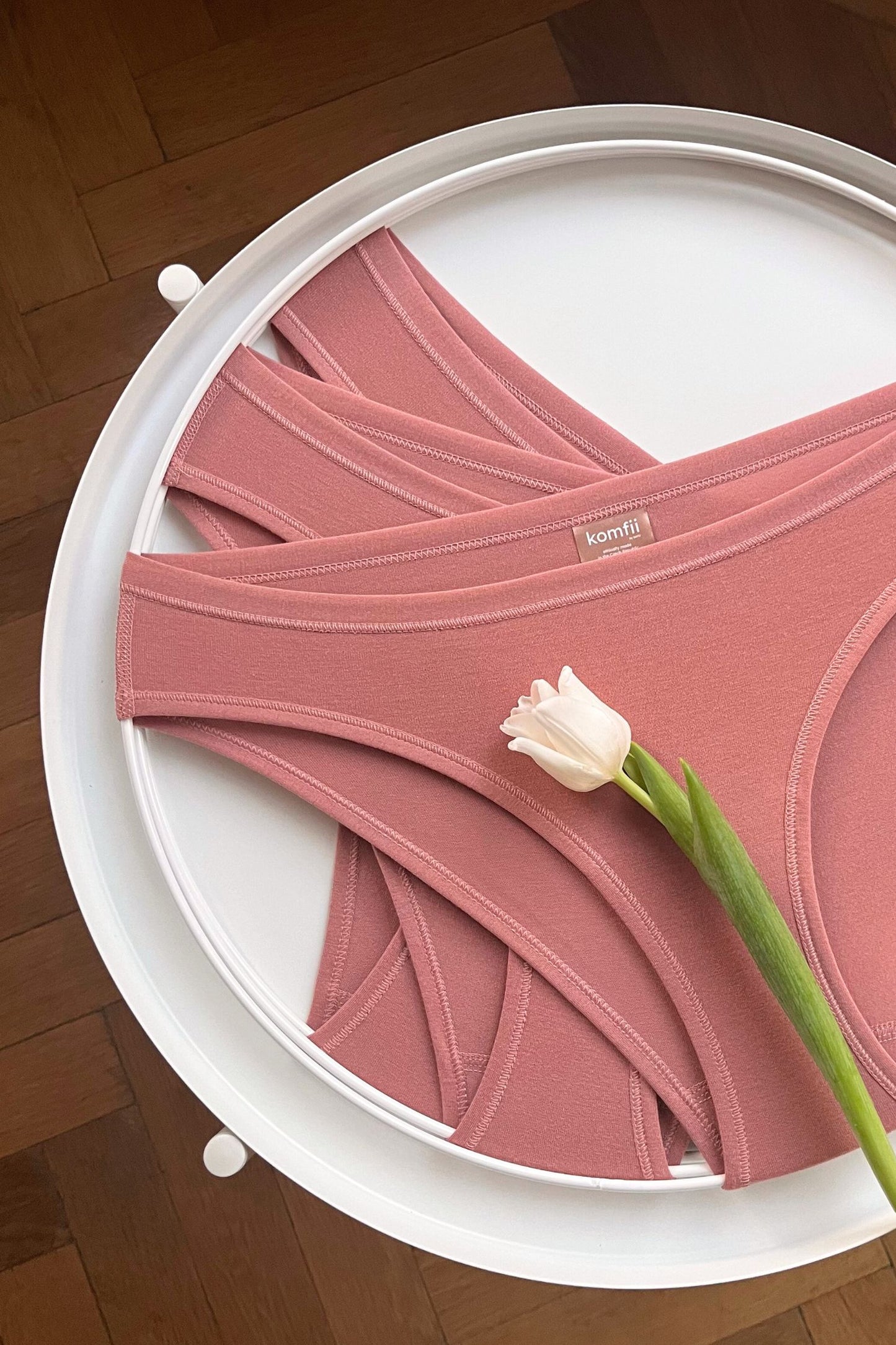 Set 3 nemenstruačních kalhotek komfii bikini briefs v barvě růžové latté s plochými švy