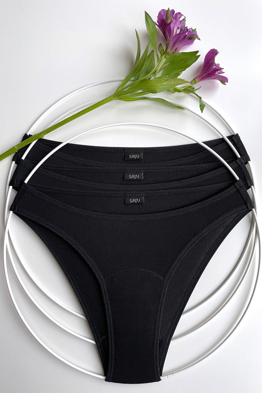 Tři kusy menstruačních kalhotek Hi Cut light - vykrojený střih, zúžená vložka