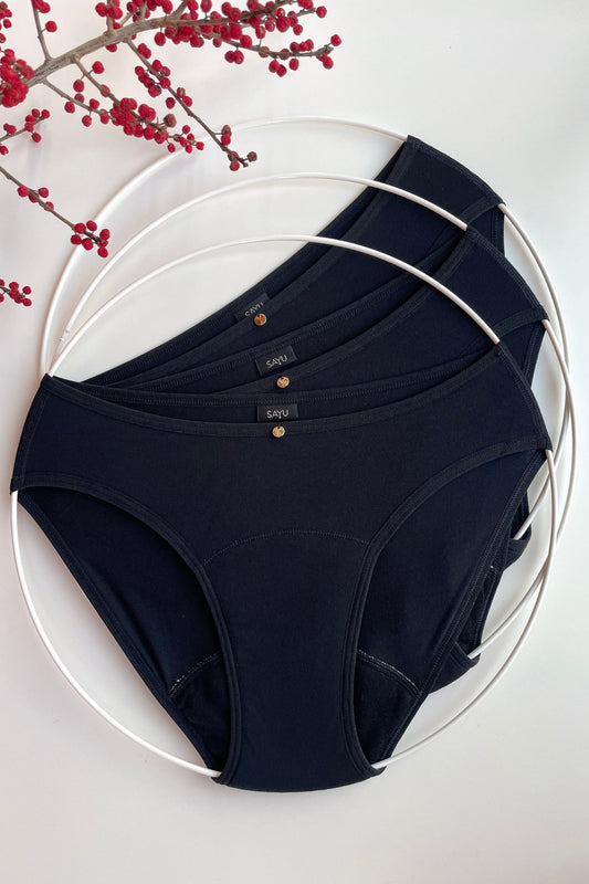 Výhodný set tří kusů menstruačních kalhotek klasického střihu v černé barvě